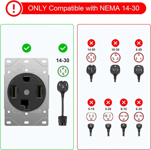 Vista 4 de CircleCord NEMA 14-50P a 14-30R Cable adaptador de cargador EV compatible con EV y uso de secadora, para carga EV de nivel 2, diseño doblado de 180