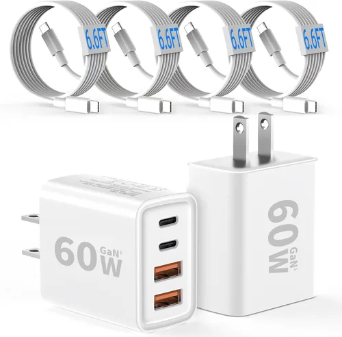 Vista 7 de Paquete de 2 cargadores de pared USB C, bloque de carga rápida de 80W y 4 puertos tipo C, enchufe de pared USBC de múltiples puertos PD20W y QC20W