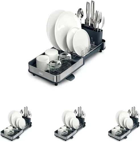 Vista 14 de Joseph Joseph Escurridor extensible de platos con dos piezas, acero inoxidable, antiarañazos, escurridor de utensilios móvil y boquilla de drenaje