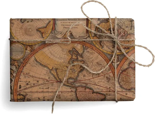 Vista 2 de arkamii Juego de 4 hojas de papel de regalo de alta calidad, tamaño 34 x 25 pulgadas, papel de regalo de mapa del mundo vintage (18-6183)