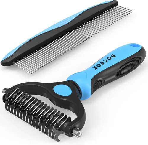 Vista 11 de Docrok Combo de aseo para mascotas: rastrillo para subcapa, cepillo desenfundador para perros y gatos de pelo largo, color negro