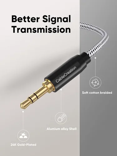 Vista 3 de Cable estéreo de audio CableCreation, chapado en oro, de 9⁄64 pulgadas. Cable de audio Aux 3.5 para iPhone, iPad, Samsung y otro dispositivo de Negro