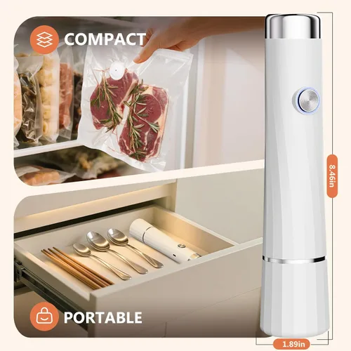 Vista 10 de Sellador al vacío para alimentos con 30 bolsas de vacío reutilizables, máquina selladora al vacío de mano compacta para preparación de comidas