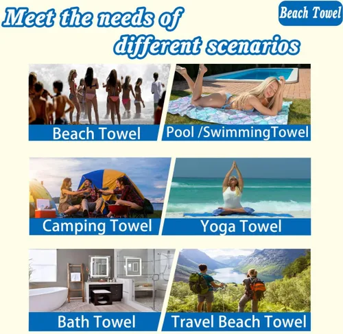 Vista 8 de Toallas de playa de gran tamaño de microfibra sin arena, de secado rápido, toallas de playa suaves y absorbentes, toallas de baño extra grandes, 30