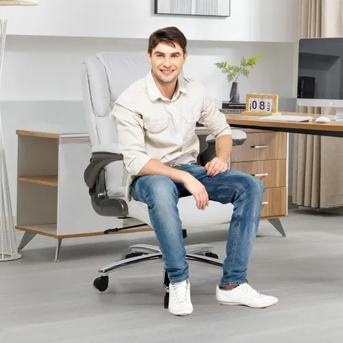 Vista 7 de Silla de oficina ergonómica, silla de escritorio de oficina ajustable, silla ejecutiva de cuero para computadora con reposabrazos, silla de oficina
