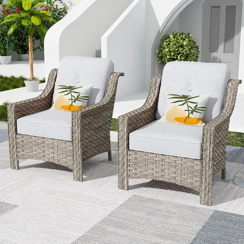 Vista 85 de HOOOWOOO Sofá de patio de 3 plazas de mimbre para exteriores, resistente a todo tipo de clima, con respaldo alto, muebles a juego (beige y bronceado)