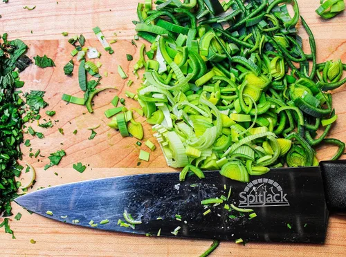 Vista 5 de SPITJACK Cuchillo de chef. Cocina casera, barbacoa y chef profesional. Hoja de acero inoxidable de 8 pulgadas.