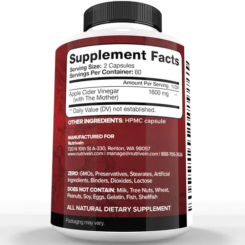 Vista 5 de Nutrivein Paquete de suplementos premium de berberina, vinagre de sidra de manzana y vitamina C liposomal: cápsulas de vitamina C de alta absorción
