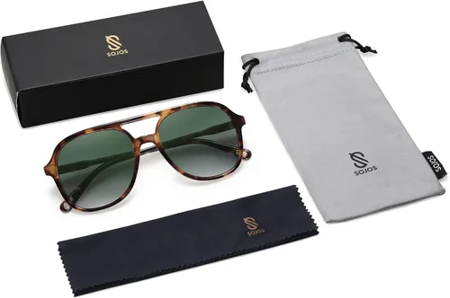 Vista 5 de SOJOS Retro Square Polarized Aviator Sunglasses Womens Mens 70s Vintage Double Bridge Sun Glasses SJ2174