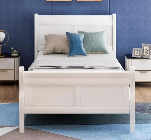 Vista 9 de Harper & Bright Designs Base de cama individual de madera maciza para niños, marco de cama de plataforma individual con cabecero, estribo, soporte