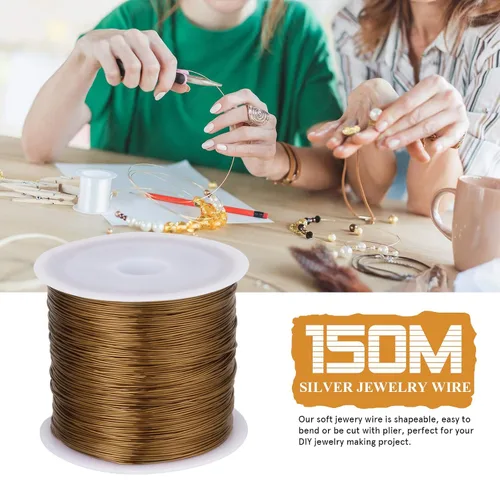Vista 2 de Alambre de joyería de 492 pies, calibre 32, resistente al deslustre, rollo de alambres de cobre para cuentas a granel para manualidades DIY, Bronce