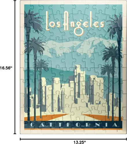 Vista 7 de MyPuzzle Los Angeles Skyline, póster vintage, rompecabezas de 100 piezas para adultos