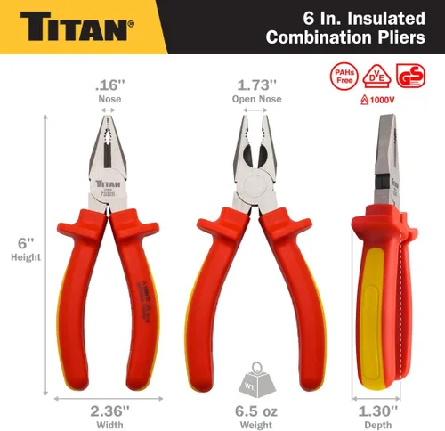 Vista 3 de Titan 73326 Alicates combinados aislados VDE de 6 pulgadas