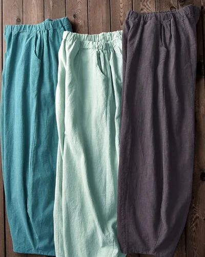 Vista 7 de IXIMO - Pantalones de lino y algodón holgados para mujer con cintura elástica y ajuste relajado estilo harén
