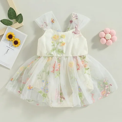 Vista 77 de Mameluco para bebés y niñas de 3, 6, 9, 12, 18 meses, enterizo de manga corta, fruncido, faldas y dobladillo, diadema