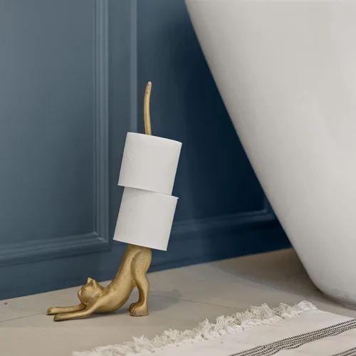 Vista 8 de WallCharmers Soporte para toallas de papel dorado, soporte de papel higiénico o de cocina de metal para piso o encimera, gato dorado