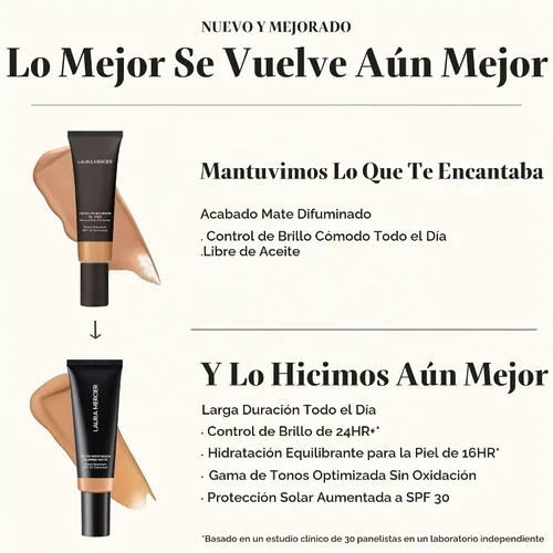 Vista 8 de Laura Mercier Hidratante con Color Mate Difuminado con SPF 30: Control de Brillo y Difuminado de 24+ Horas, Larga Duración, Cobertura Transparente a