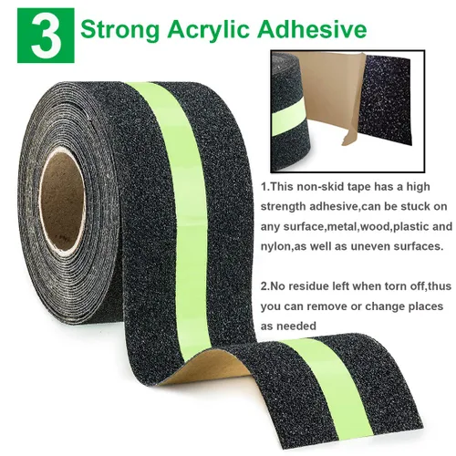 Vista 3 de RELIANCER Cinta de agarre de seguridad antideslizante de 2 pulgadas x 30 pies, color verde que brilla en la oscuridad, cinta de seguridad