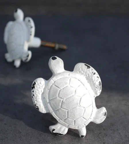 Vista 2 de Ebros Gift Paquete de 6 pomos rústicos envejecidos pintados a mano de hierro fundido náutico marino tortuga marina tortuga cajón puerta gabinete