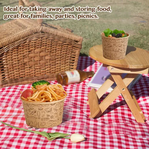 Vista 7 de LITOPAK Paquete de 50 recipientes de papel de 12 onzas con tapas ventiladas, vasos de papel kraft para alimentos, recipientes de sopa con tapas
