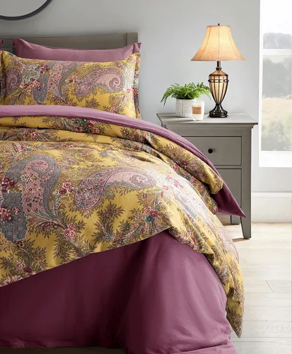 Vista 7 de Eikei Juego de funda de edredón clásica de cachemira, 3 piezas, ropa de cama bohemia Boteh Damasco medallón de 400 hilos, algodón egipcio satinado