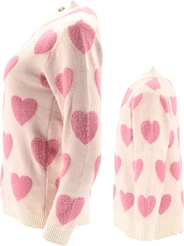 Vista 3 de Unique Baby Suéter de punto con cuello redondo para niñas Mommy and Me, Rosado con corazones