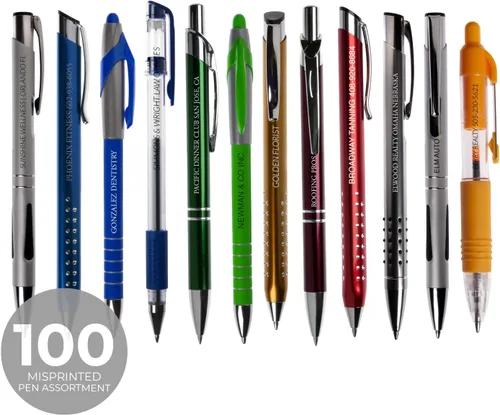 Vista 2 de Surtido de bolígrafos mal impresos/100 bolígrafos mal impresos/lote a granel variedad de bolígrafos de tinta negra y azul/impresos en los Estados