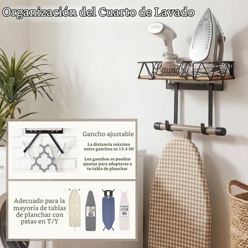 Vista 4 de PERFNIQUE Soporte de pared para tabla de planchar, colgador de tabla de planchar, montaje de pared para tabla de hierro (forma de T y V)