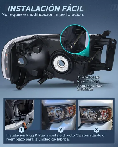 Vista 3 de Nilight Faros para 2002 2003 2004 2005 Ram 1500 2500 3500 Camión, Juego de Montaje de Faros Conductor y Pasajero, Reemplazo de Faros, Carcasa Negra