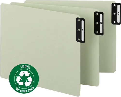 Vista 2 de Smead 61676 - Guías de archivos 100% recicladas, pestañas metálicas verticales (A-Z), tamaño carta extra ancha, grisverde, juego de 25