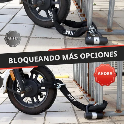 Vista 6 de Candado antirrobo AKM para bicicleta de 3 pies/90 cm de largo, candado de cadena resistente de 10 mm de espesor con 4 llaves, seguridad de 16 mm