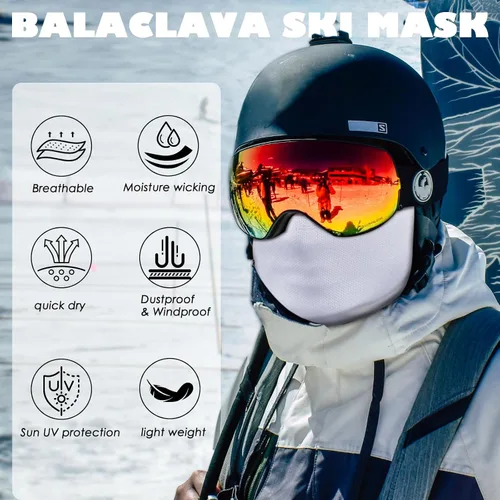 Vista 3 de Achiou - Pasamontañas, máscara facial, para hombres o mujeres, máscara de cara completa con capucha, para nieve, motocicleta, correr, clima frío