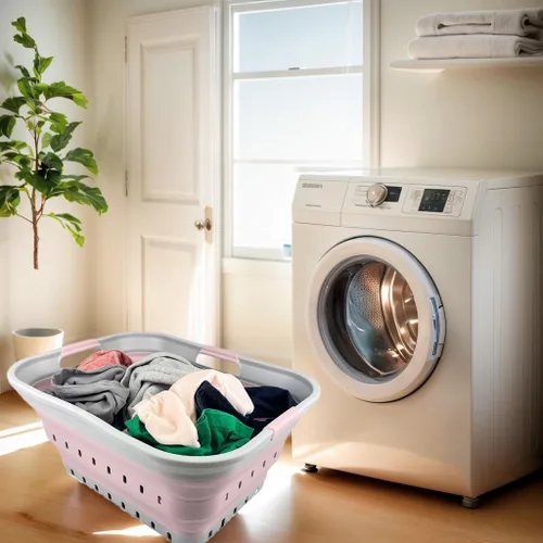 Vista 4 de SAMMART Cesta plegable de plástico para la ropa sucia de 42 L (11 galones), contenedor de almacenamiento plegable y organizador, canasta portátil