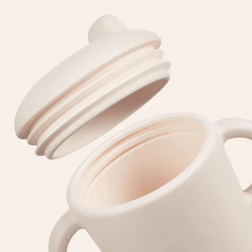 Vista 3 de Vasos para sorber con asas, pequeños vasos de silicona a prueba de fugas, 5 onzas, antiderrames, para niños pequeños (azul polvo)