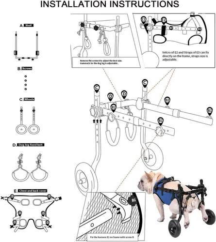 Vista 8 de Silla de ruedas ajustable para patas traseras, soporte de pierna de perro y soporte de cadera, sillas de ruedas para mascotas/perros con patas