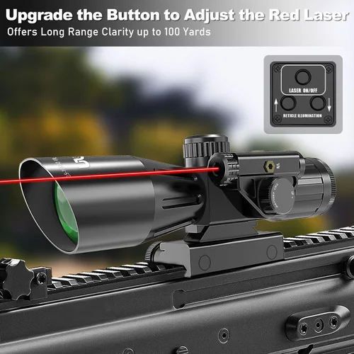 Vista 2 de UUQ Alcance de rifle de 2.5-10x40IR con punto mil-punto iluminado rojo con láser rojo, lente verde, botones mejorados, alcance táctico para rifles