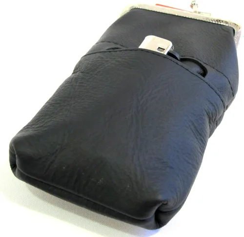 Vista 7 de Las mujeres 100% puro cuero cigarrillo caso encendedor partido bolsillo cremallera moneda bolsa -4 color (negro)