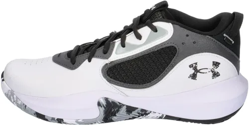Vista 3 de Under Armour Men's Lockdown 6 Basketball Shoes (101) Blanco/Gris azabache/Negro