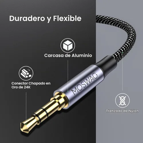 Vista 5 de MOSWAG Cable de extensión de 3.28 pies y 0.1 in de audio macho a hembra Negro