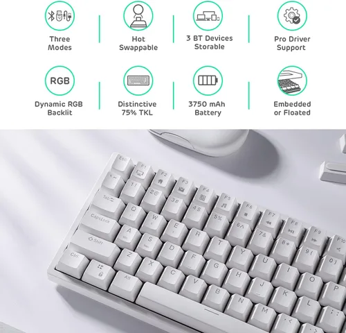 Vista 2 de RK ROYAL KLUDGE RK84 80 RGB triple modo BT5024Gteclado mecánico con cable de intercambio rápido teclado inalámbrico de 84 teclas Bluetooth