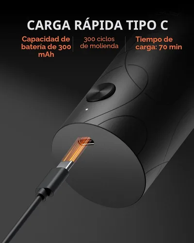 Vista 4 de FORLIM Juego de molinillo eléctrico de sal y pimienta, recargable por USB, molinillo automático de sal y pimienta con cubierta antipolvo, control