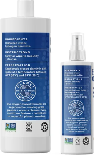 Vista 5 de Essential Oxygen, Peróxido de hidrógeno de grado alimenticio, 8 + 32 onzas líquidas, limpiador natural, 3%, spray de 1 a 8 onzas líquidas y 1