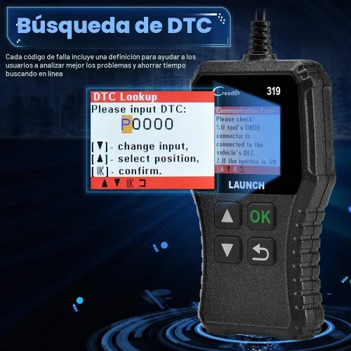 Vista 4 de LAUNCH Lector de código de falla del motor del escáner OBD2, lector de código CR319, herramienta de escaneo de diagnóstico CAN soporta búsqueda DTC