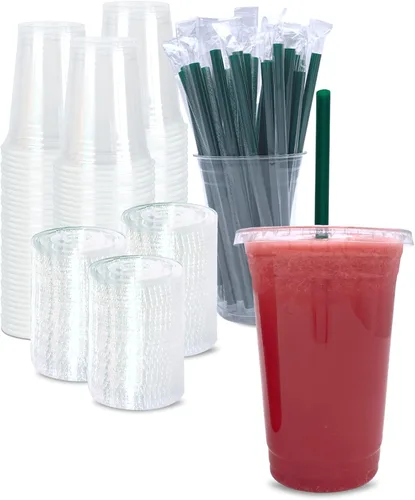 Vista 9 de [100 CONJUNTOS] Vasos de plástico transparente de 12 onzas con tapas y POPOTES, vasos desechables para café helado con tapas, vasos transparentes
