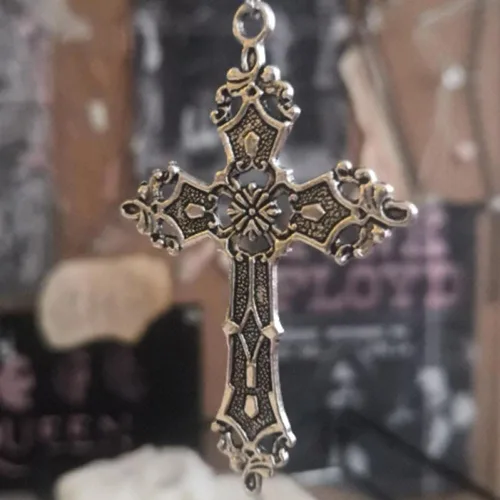 Vista 2 de Collar con colgante de cruz vintage para mujeres y hombres, regalo de cadena larga, punk, gótico, accesorios de joyería, gargantilla gótica hábil