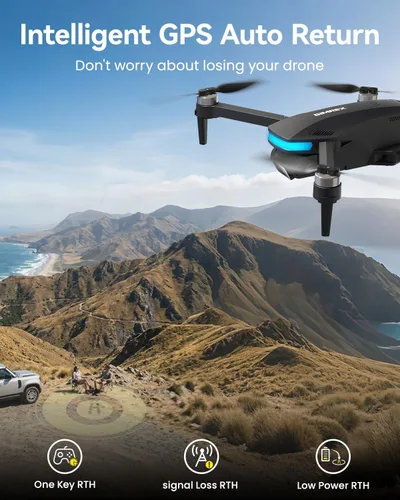Vista 5 de SIMREX Dron GPS con cámara 4K para adultos, drones de motor sin escobillas para principiantes, WiFi FPV 5G plegable, retorno automático, flujo