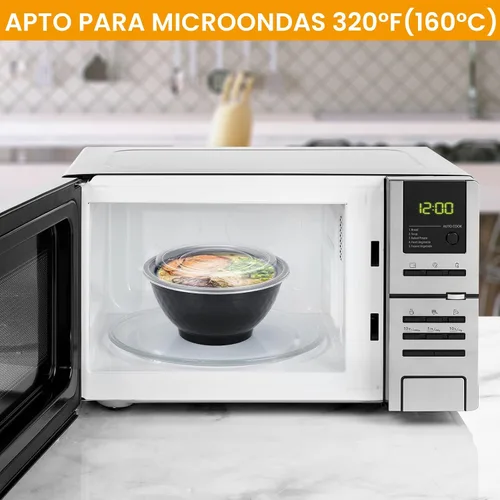 Vista 5 de Kitch'nMore Cuencos de preparación de comidas extra gruesos de 36 onzas con tapas, recipientes de plástico con cubiertas transparentes para fideos