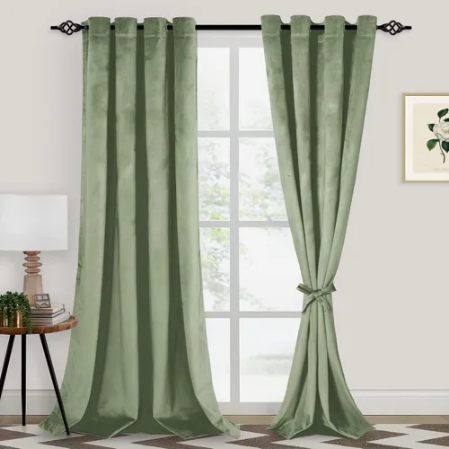 Vista 27 de XWZO Cortinas de terciopelo azul de 63 pulgadas de largo, elegantes cortinas de lujo suaves para sala de estar, aislamiento térmico, oscurecimiento