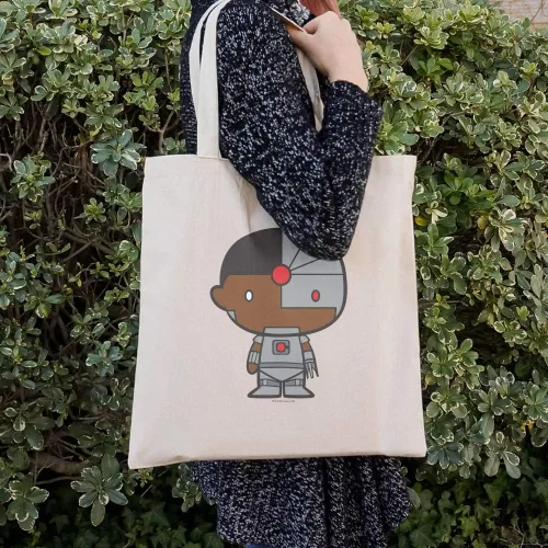 Vista 3 de GRAPHICS & MORE Justice League Cyborg Cute Chibi Character Grocery Travel Reusable Tote Bag