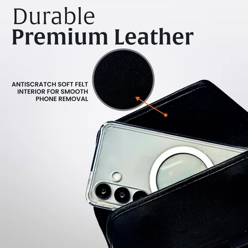 Vista 4 de Turtleback Funda diseñada para Galaxy S24 S23 S22 S21 S20 Funda de cuero negro con clip ejecutivo para cinturón, horizontal fabricada en Estados